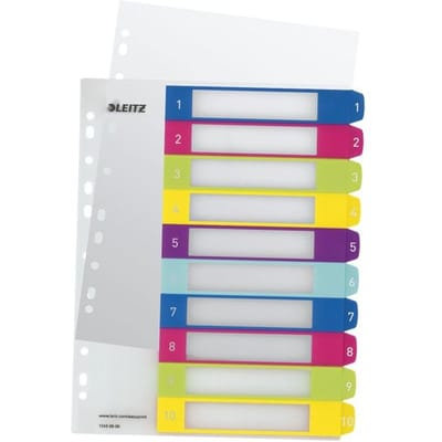 LEITZ® kunststof indexbladen Wow, cijfers 1-10, A4 extra breed, Via pc beletterbaar, losbladig
