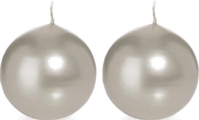Trend Candles Bolkaars glad - 2x - zilver - 7 cm - 16 branduren - ronde kaarsen