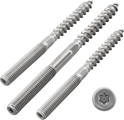 Stockschroeven met Torx-aandrijving (TX) | Roestvrij staal A2 / V2A | Schroeven met dubbele schroefdraad | Schroeven met stift | Houtschroef (M8 x 50 mm, 5 stuks)