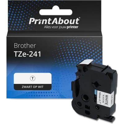 PrintAbout huismerk Tape TZe-241 Zwart op wit (18 mm) Geschikt voor Brother