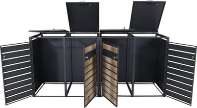 4 afvalemmerbehuizing MCW-J81, uitschuifbare afvalemmerbox, metaal 100kg, antraciet ~ goud