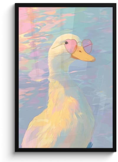 Poster in lijst - Fotolijst 60x90 cm - Posters - Eend - Zonnebril - Water - Posterlijst zwart - Decoratie - Wanddecoratie woonkamer - Muurdecoratie slaapkamer
