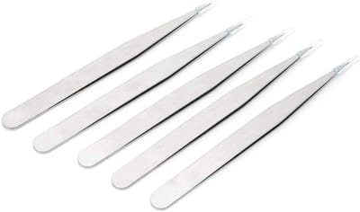 Precisie Pincet Set - Kleine Onderdelen Tool - Elektronica Reparatie - Antimagnetisch Gelegeerd Staal - 5 Stuks 13.5 cm - Zilverkleurig