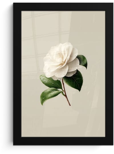 Poster in lijst - Fotolijst 20x30 cm - Posters - Cameliabloem - Wit - Groen - Posterlijst zwart - Decoratie - Wanddecoratie woonkamer - Muurdecoratie slaapkamer