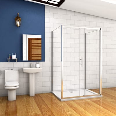 120x80x80cm Douchecabine 190cm hoog,schuifdeur met Twee Zijwanden,Aluminium muurprofiel Helder Glas 6mm.