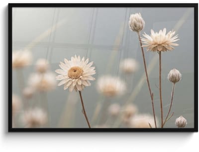Poster in lijst - Fotolijst 120x80 cm - Posters - Strobloemen - Wit - Daglicht - Posterlijst zwart - Decoratie - Wanddecoratie woonkamer - Muurdecoratie slaapkamer