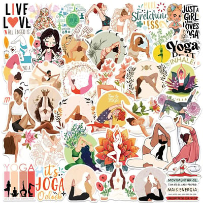 50 Stuks Yoga Graffiti Stickers Persoonlijkheid Fitness Sport Creatieve Decoratie Mobiele Telefoonhoes Bagage Laptop Waterdichte Stickers beige