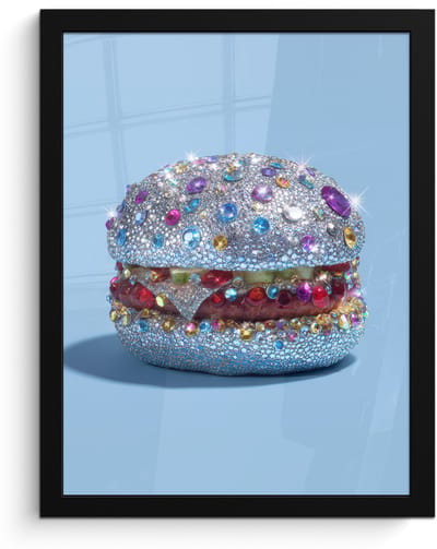 Poster in lijst - Fotolijst 30x40 cm - Posters - Glitters - Hamburger - Blauw - Posterlijst zwart - Decoratie - Wanddecoratie woonkamer - Muurdecoratie slaapkamer