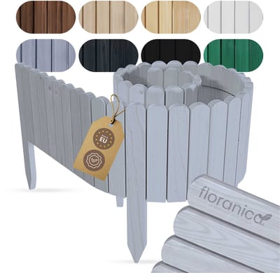 Floranica borderrand plantenborder 10 x 200 cm zilver graskant houten tuinafsluiting houten hekwerk flexibele rollborder
