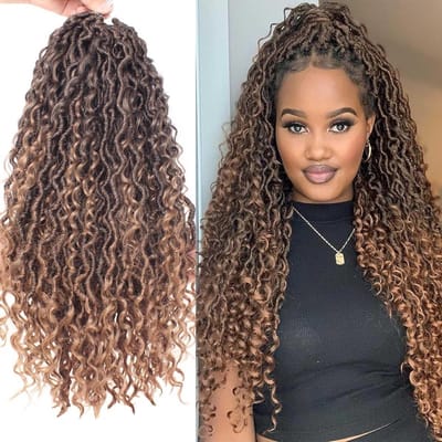 18 inch 8-pack 14 strengen River Goddess Faux Locs Haarextensions met Krullend Haar voor een Messy Bohemian Look T27#
