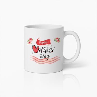 Happy Mother's Day Koffiemok - 330ml Witte Mok met Hartjes en Bloemen - Luxe Moederdag Cadeau