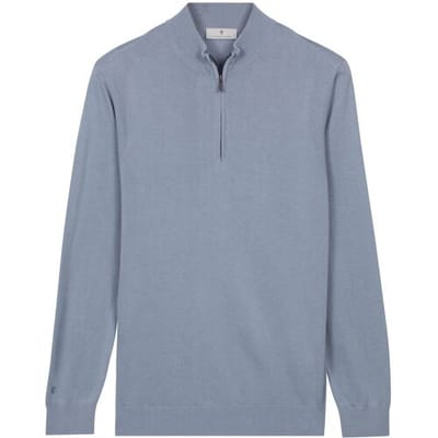 Thomas Maine Trui Half Zip Fine Lyocell Cotton Silk Single Knit Licht Blauw / male
