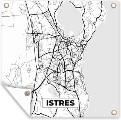 Tuin poster Stadskaart - Plattegrond - Kaart - Frankrijk - Istres - Zwart wit - 200x200 cm - Tuindoek