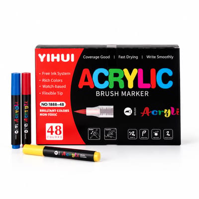 Acrylstiften met vloeibare inkt - set van 48 kleuren - flexibele punt - teken- en graffiti gebruik - geschenkdoos