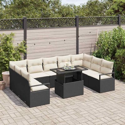 vidaXL - Tuinbank - Set - 10 - st - 9-Aantal - zitplaatsen - Zwart - en - Crème