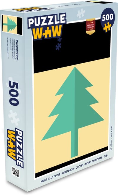 Puzzel Kerst - Illustratie - Kerstboom - Quotes - Merry Christmas - Geel - Legpuzzel - Puzzel 500 stukjes - Kerst - Cadeau - Kerstcadeau voor mannen, vrouwen en kinderen