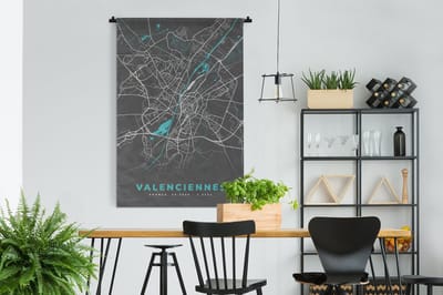 Wandkleed - Wanddoek - Valenciennes - Frankrijk - Plattegrond - Stadskaart - Kaart - 120x180 cm - Wandtapijt