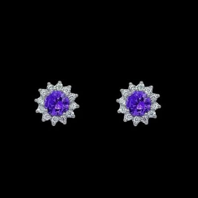 Victoria Valenza 925 Sterling Zilveren Rozet Oorbellen met Paarse en Witte Zirkonia Stenen - Oorknoppen - 925 sterling zilver - Zilverkleurig - Zirkonia