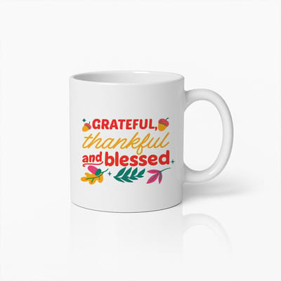 Grateful Thankful and Blessed Mok – 330ml Inspirerende Koffiemok – Perfect Cadeau voor Thanksgiving, Familie & Vrienden