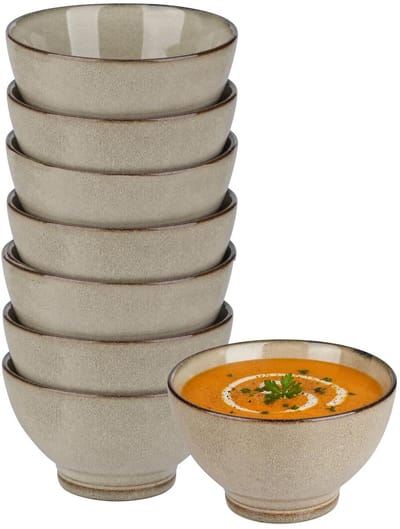 Secret de Gourmet Soepkommen Kenya - 8x - beige - 13 x 8 cm - keramiek - kommetjes / schaaltjes - 475 ml