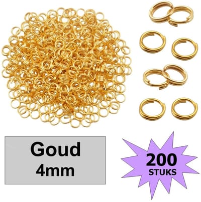 Fako Bijoux® - Splitringetjes - Oogjes - Sieraden Maken - Goudkleurig - 4mm - 200 Stuks