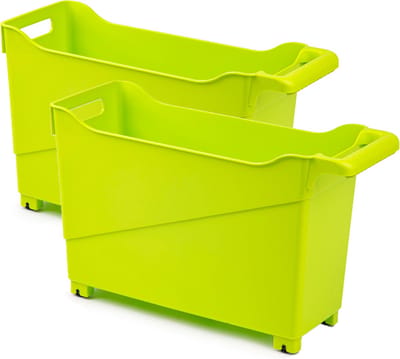 Plasticforte Trolley - Set van 3x stuks - limegroen - L45 x B17 x H29 cm - opberger op wieltjes
