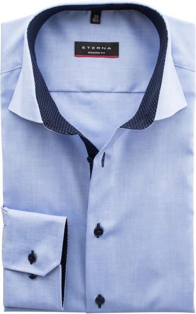 ETERNA modern fit overhemd - mouwlengte 7 - fijn Oxford heren overhemd - lichtblauw (blauw gestipt contrast) - Strijkvrij - Boordmaat: 39 (EU maat: M)
