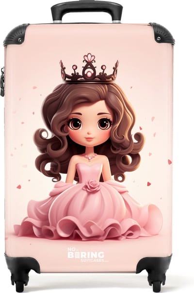 NoBoringSuitcases.com® - Kinderkoffer meisje met prinses - Roze kindertrolley meisjes - Handbagage koffer lichtgewicht - Reiskoffer trolley kinderen - Kinder rolkoffer met wieltjes - Past binnen 55x40x20 en 55x35x25