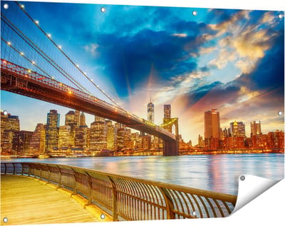 Gards Tuinposter New York Brooklyn Brug - 120x80 cm - Tuindoek - Tuindecoratie - Wanddecoratie buiten - Tuinschilderij