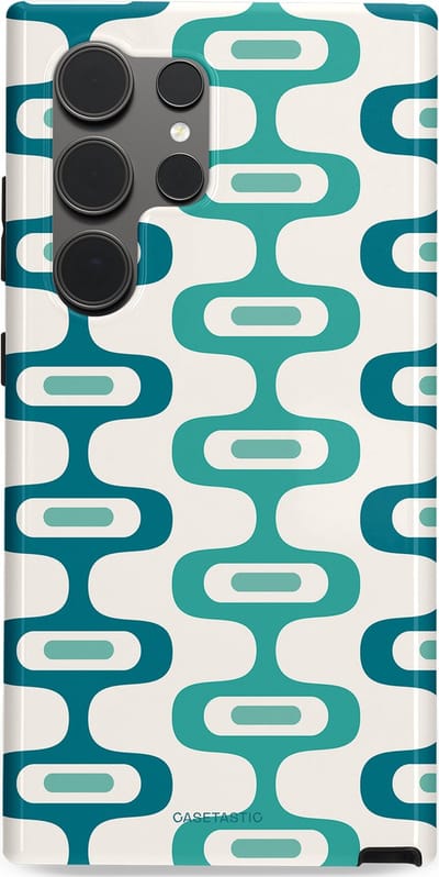 Casetastic hoesje geschikt voor Samsung Galaxy S24 Ultra - Dubbellaagse bescherming - Vormen vibe - Fashion Case - Wit Petrol Lichtgrijs Mintgroen