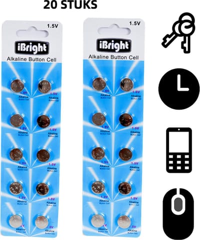 iBright AG13 LR44 Knoopcel Batterijen - 1,5V Alkaline batterij - Extra power - 20 Stuks