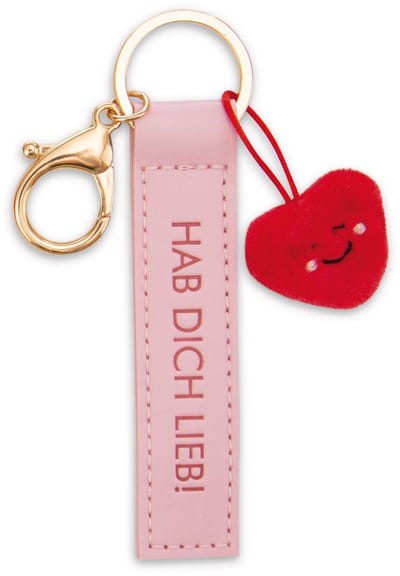 Sleutelhanger "Love you!" Kunstlederen bandje roze 10cm met hartje