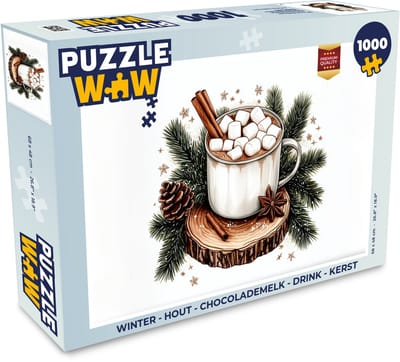 Puzzel Winter - Hout - Chocolademelk - Drink - Kerst - Legpuzzel - Puzzel 1000 stukjes volwassenen - Kerst - Cadeau - Kerstcadeau voor mannen, vrouwen en kinderen
