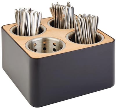 Bestekbak met 4 Gaten van RVS en Hout - Ruimtebesparende Bestekdoos 27 x 27 cm