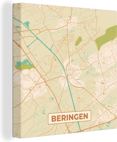 Canvas Schilderij Plattegrond - Kaart - Stadskaart - België - Beringen - 20x20 cm - Wanddecoratie