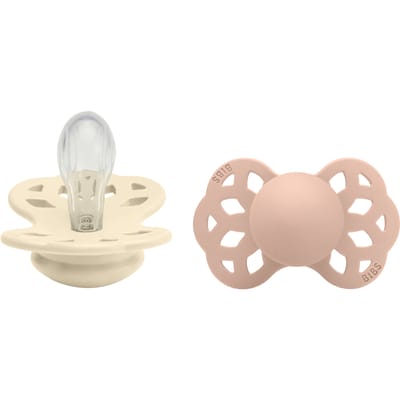 BIBS Infinity 2 Pack Silicone Symmetrical Size 1 Ivory/Blush 2 st