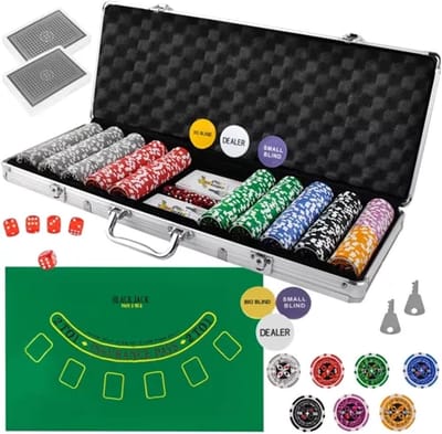 MOZY® - Professionele Pokerset - met 500 chips - in Aluminium Koffer - Inclusief 2 Kaartspellen en Dobbelstenen - met Speelkleed - Casino - Pokeren - Pokerkoffer - Pokerchips