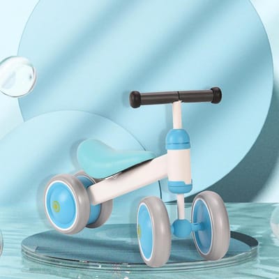 Kinder loopfiets - Babyfiets zonder pedalen - Ontwikkeling evenwicht - Beperkte stuurhoek - 50x18x38 cm - Blauw-wit