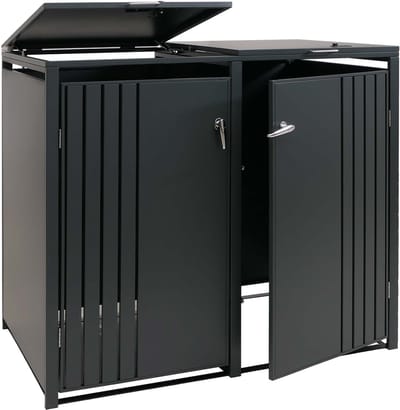 Afvalcontainerbehuizing voor 2 containers MCW-O67, afvalcontainerbox met deksel, metaal 122x132x84cm 53kg ~ antraciet