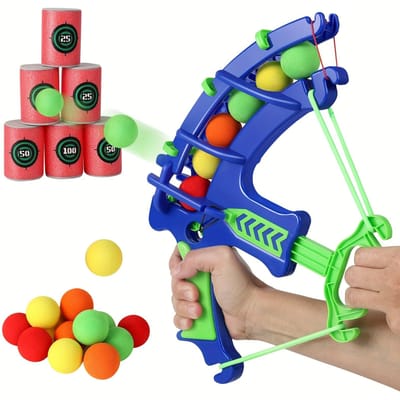 Schietboog met Schuimballen – Veilige Boogschietblaster met Zachte Ballen & Blikjes voor Kinderen Buiten Binnen Spelen blue