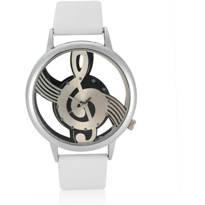 Quartz Analoog Herenhorloge Ronde Holle Wijzerplaat met Muzieknoot PU Band (Zwarte band) gray