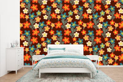Behang - Fotobehang Retro - Patronen - Bloemen - Jaren 70 - Breedte 385 cm x hoogte 240 cm
