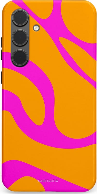 Casetastic Hoesje Geschikt voor Samsung S24 Plus - Stijlvolle Beschermende Duo-layer Case - Zonnige Zebra Roze-Oranje