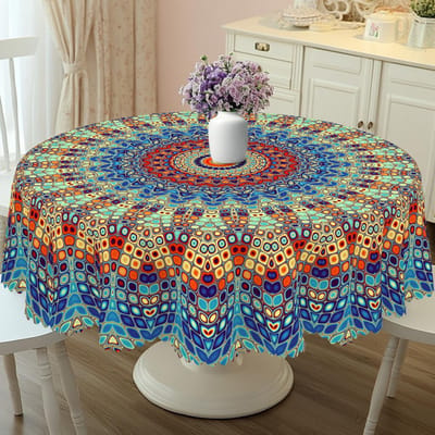Couronne de fleurs du Jour de l'Indépendance Nappe rectangulaire imperméable Fleur étoile rouge bleue Drapeau USA Housse de table pour dîner cuisine 140x180cm