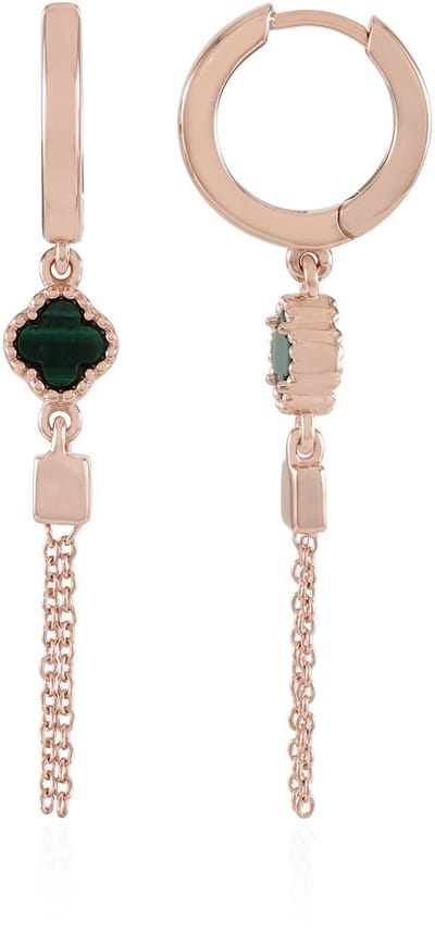Cavill - Zilveren Oorbellen - 925 Sterling Zilver Roségoud Verguld - Malachiet Fancy Slijpsel 1,07 ct - Filigraan Bladvorm - Chique Dames Sieraden