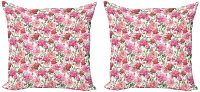 ABAKUHAUS Aquarel Kussenhoes Set – 2x40x40 cm – Dubbelzijdig bedrukt – Roze/Wit