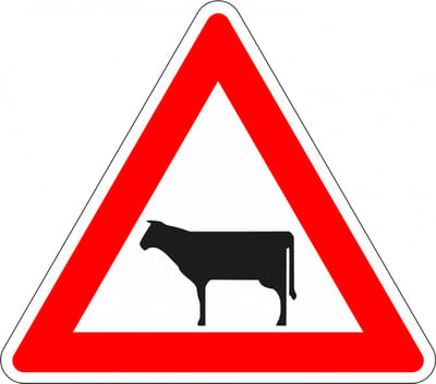 Pas op overstekend vee bord, kunststof, J28 150 mm