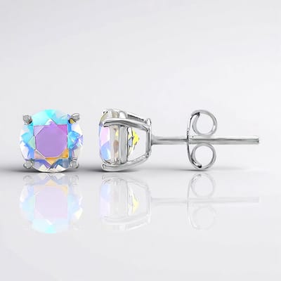 Cavill - 925 Sterling Zilveren Oorbellen - Braziliaanse Maanlicht Kwarts 1,17 Ct - Ronde Geslepen Edelsteen - Luxe Oorstekers Dames