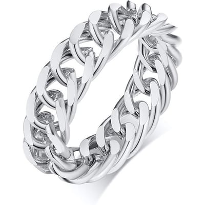 6mm Dikke Stevige Kettingring Cubaanse Curb Link Roestvrij Staal Stijlvolle Ring voor Vrouwen Meisjes US Size 8 white