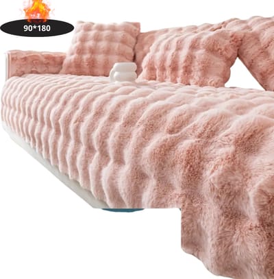 Livano Bankhoes - Bankbeschermer - Stretch - Sofa Cover - Pluche - Roze - 3 Zits 90x180